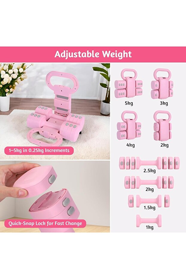 Kadınlara Özel Ayarlanabilir Dambıl & Kettlebell Seti – Evde Kuvvet Antrenmanı